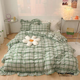 Plaid Ruffle Bedding Set - Green